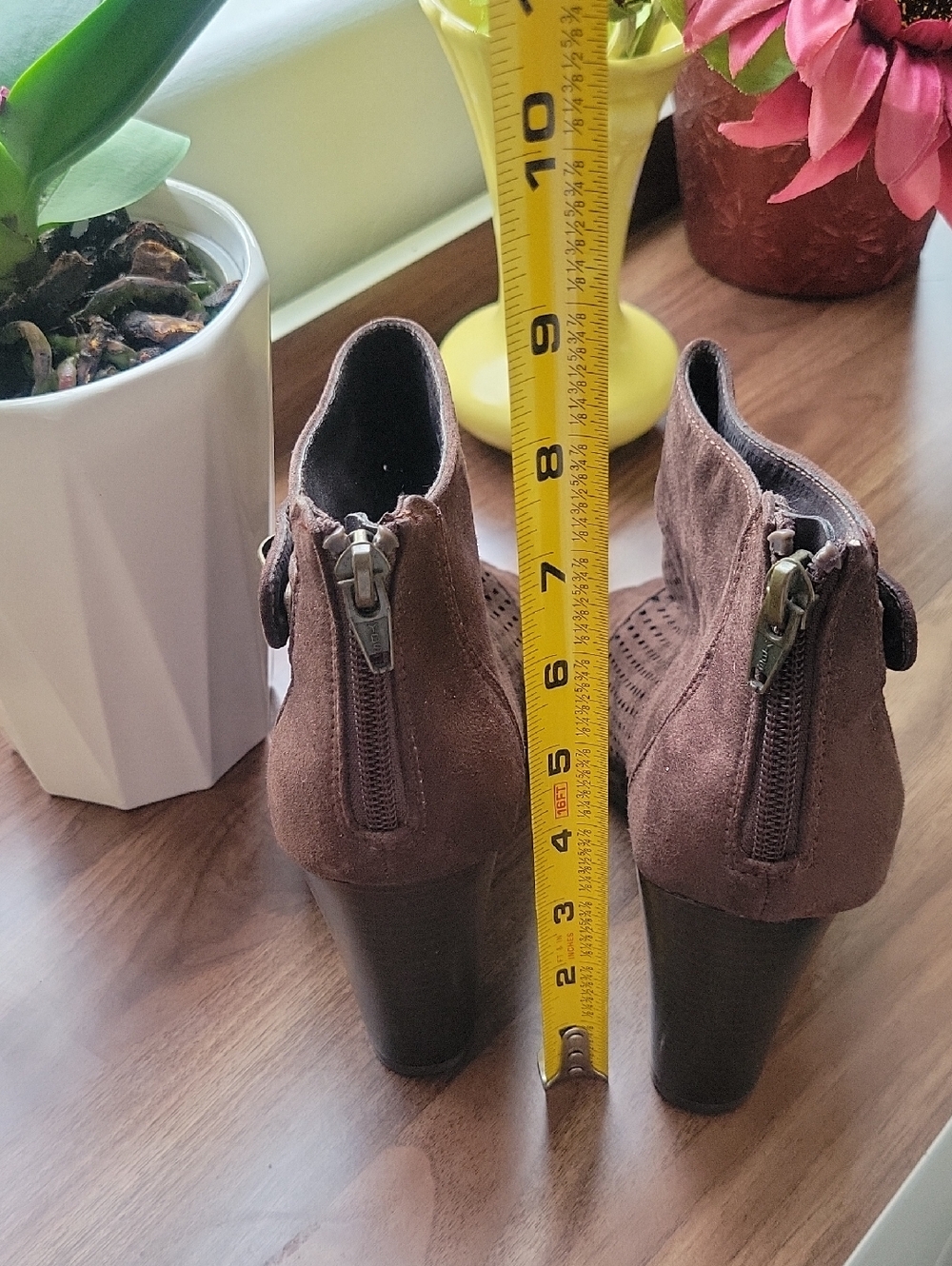 Cato Open Toe Brown Zipper Back Mesh Top Suede Look Ankle boots With Heel 7.5 - Picture 7 of 12
